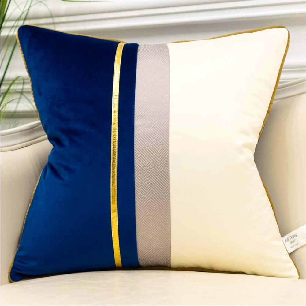 2 Pillow Covers. Velvet & Satin Blue Cream & Gold Good Condition